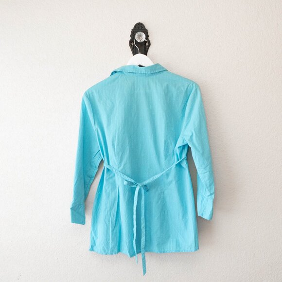 Motherhood Maternity L Blue Wrap Tie Back 3/4 Sleeve Cotton Top - Picture 7 of 12